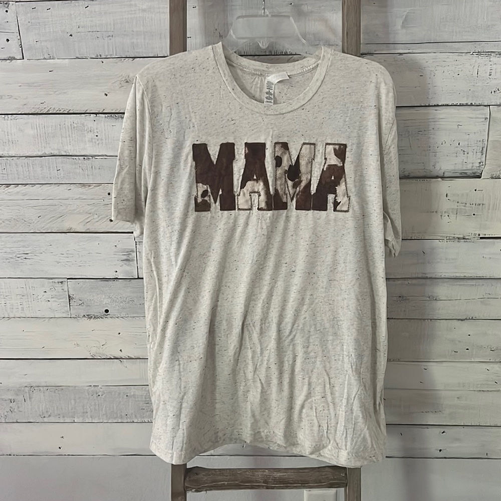 Cow print embroidered MAMA bella canvas t-shirt